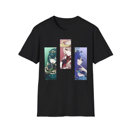 Anime Trio Unisex Softstyle T-Shirt, Casual Tee, Geek Fashion, Gift for Anime Lovers, Novelty Shirt, Unique Graphic Tee