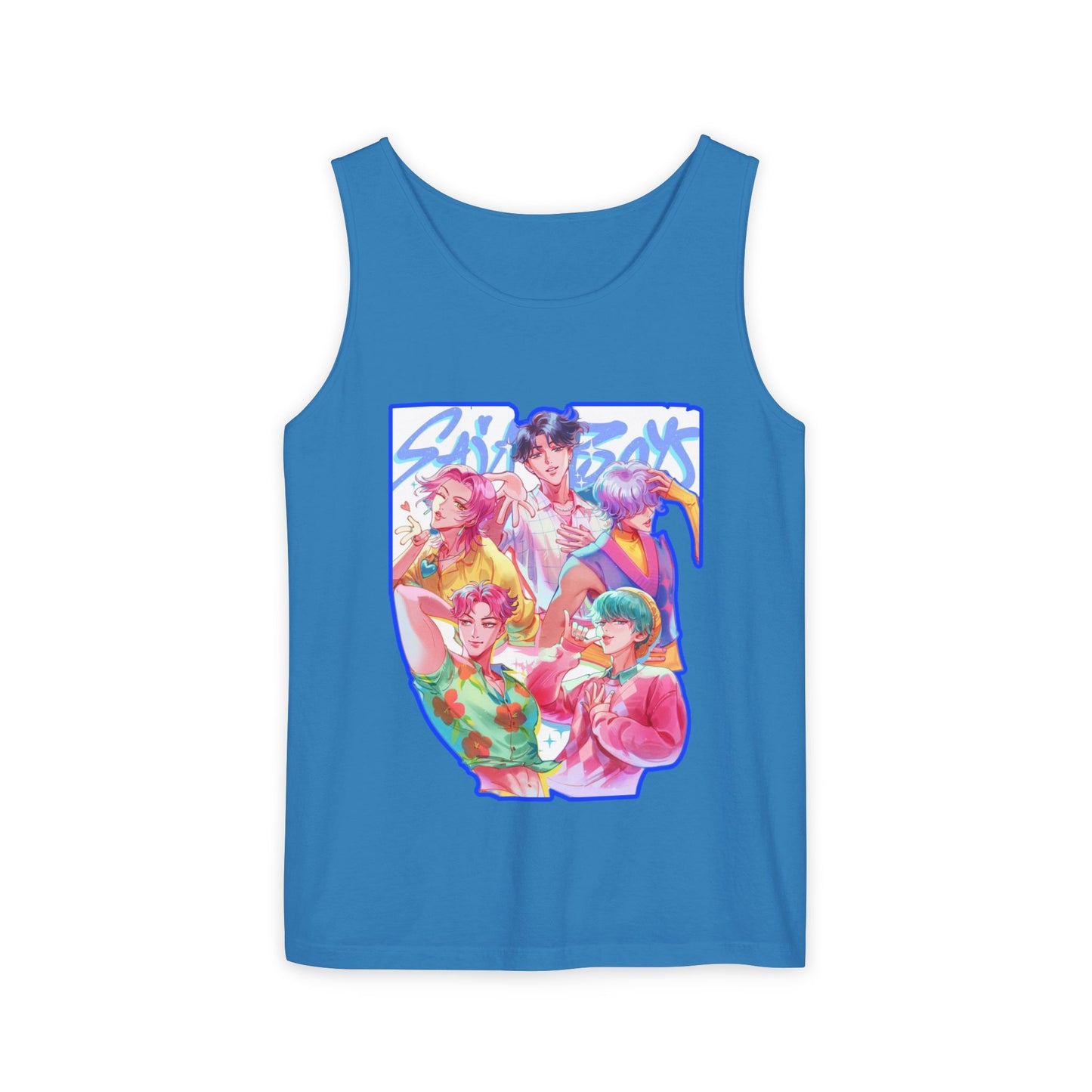 Vibrant Art kpop Tank Top, Unisex Garment-Dyed Tee, Summer Vibe Apparel, Trendy Watercolor Shirt, Perfect for Festivals, Gifts for Art Lovers