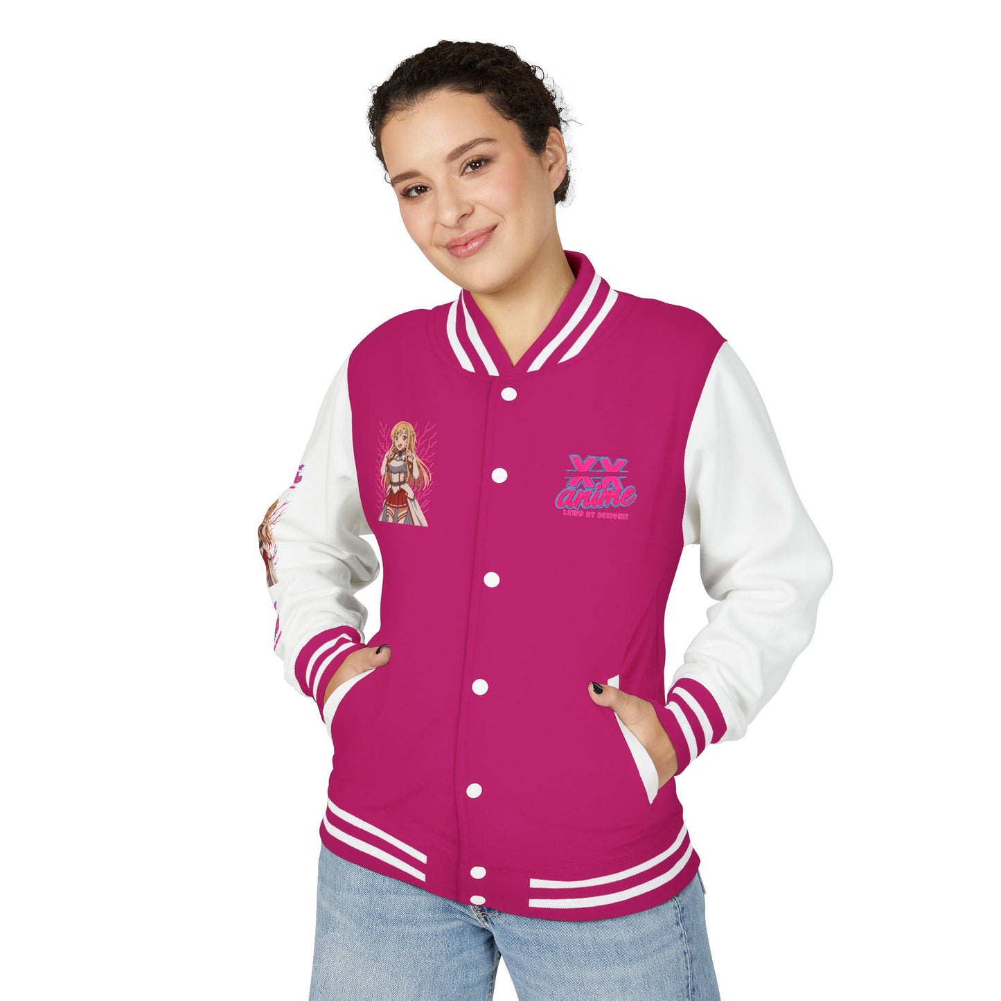 Trendy Unisex Heavyweight Letterman Jacket with Character Design - Cozy Apparel, Stylish Gifts, Casual Wear, Sports Jacket, Festival Fashion