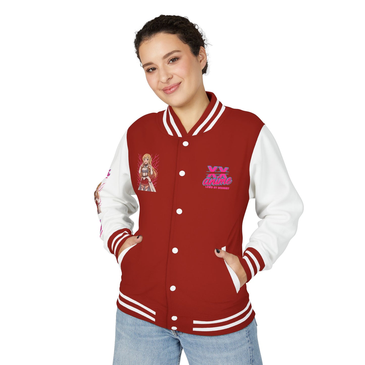 Trendy Unisex Heavyweight Letterman Jacket with Character Design - Cozy Apparel, Stylish Gifts, Casual Wear, Sports Jacket, Festival Fashion