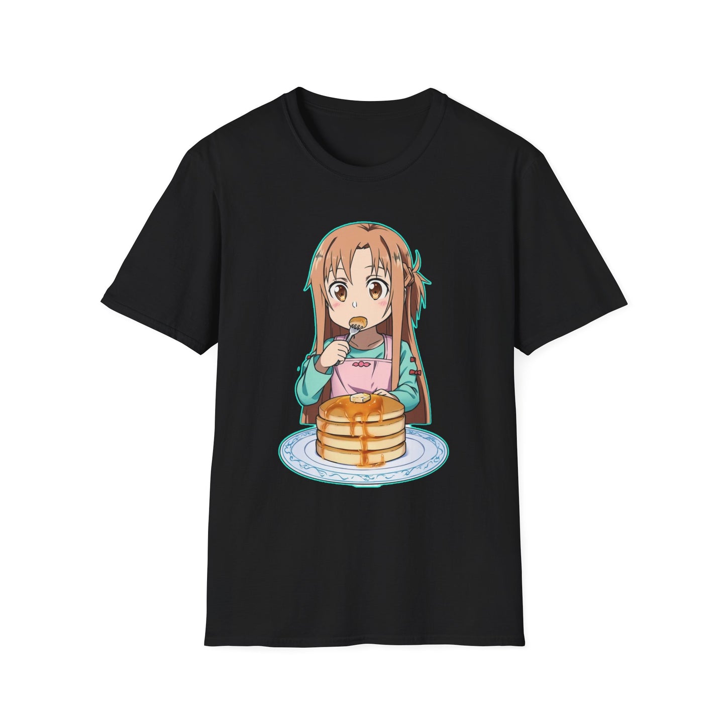 Kawaii Pancake Lover sao T-Shirt, Cute Anime Tee, Foodie Gift, Unisex Softstyle Tee, Perfect for Pancake Day, Birthday, Everyday Wear