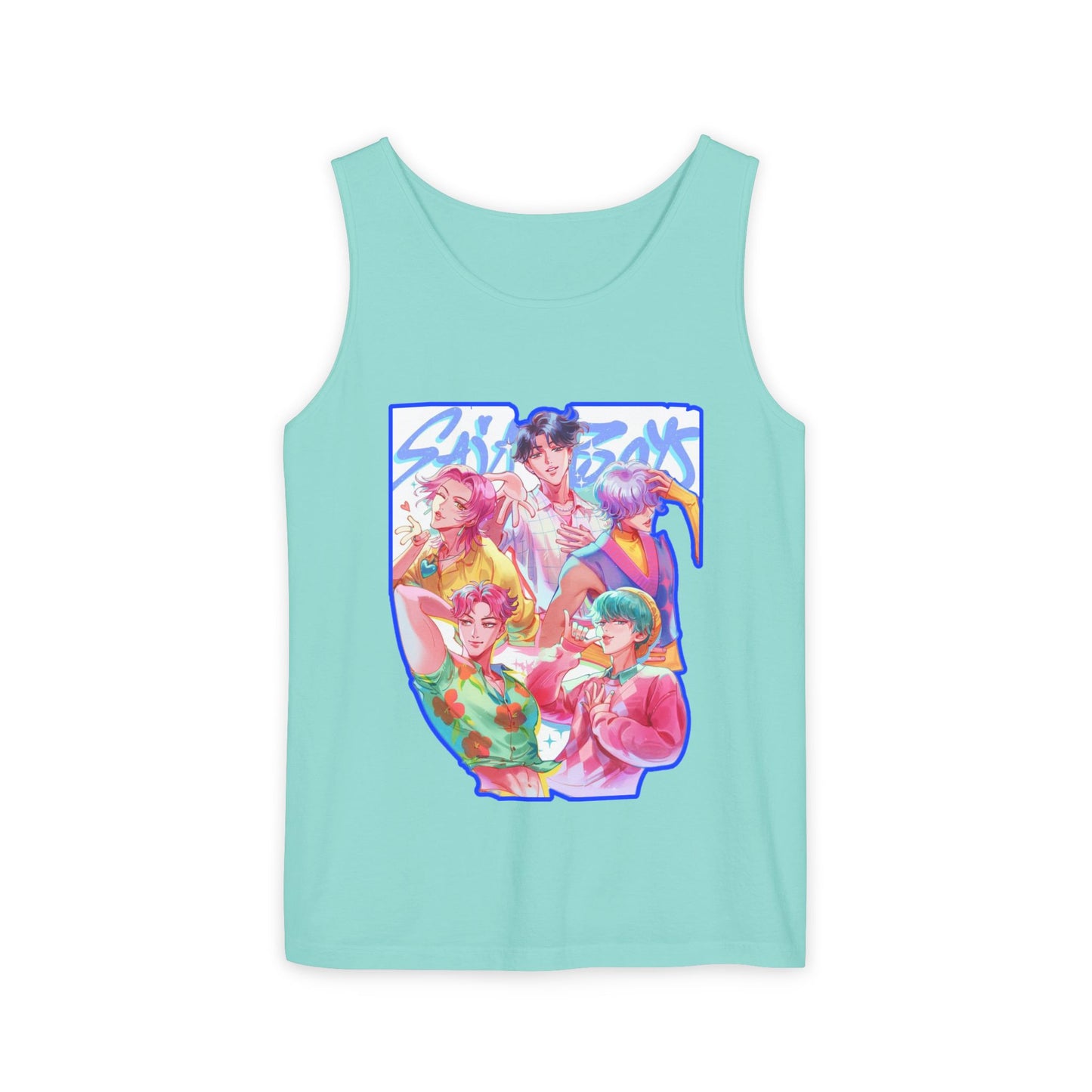 Vibrant Art kpop Tank Top, Unisex Garment-Dyed Tee, Summer Vibe Apparel, Trendy Watercolor Shirt, Perfect for Festivals, Gifts for Art Lovers