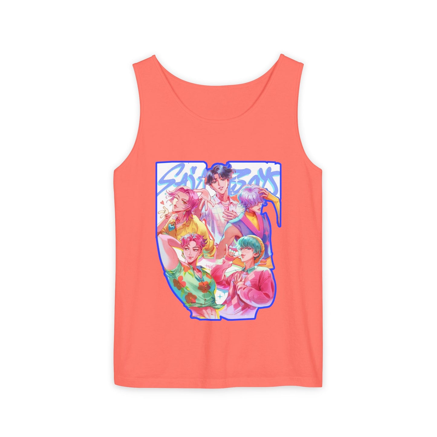 Vibrant Art kpop Tank Top, Unisex Garment-Dyed Tee, Summer Vibe Apparel, Trendy Watercolor Shirt, Perfect for Festivals, Gifts for Art Lovers