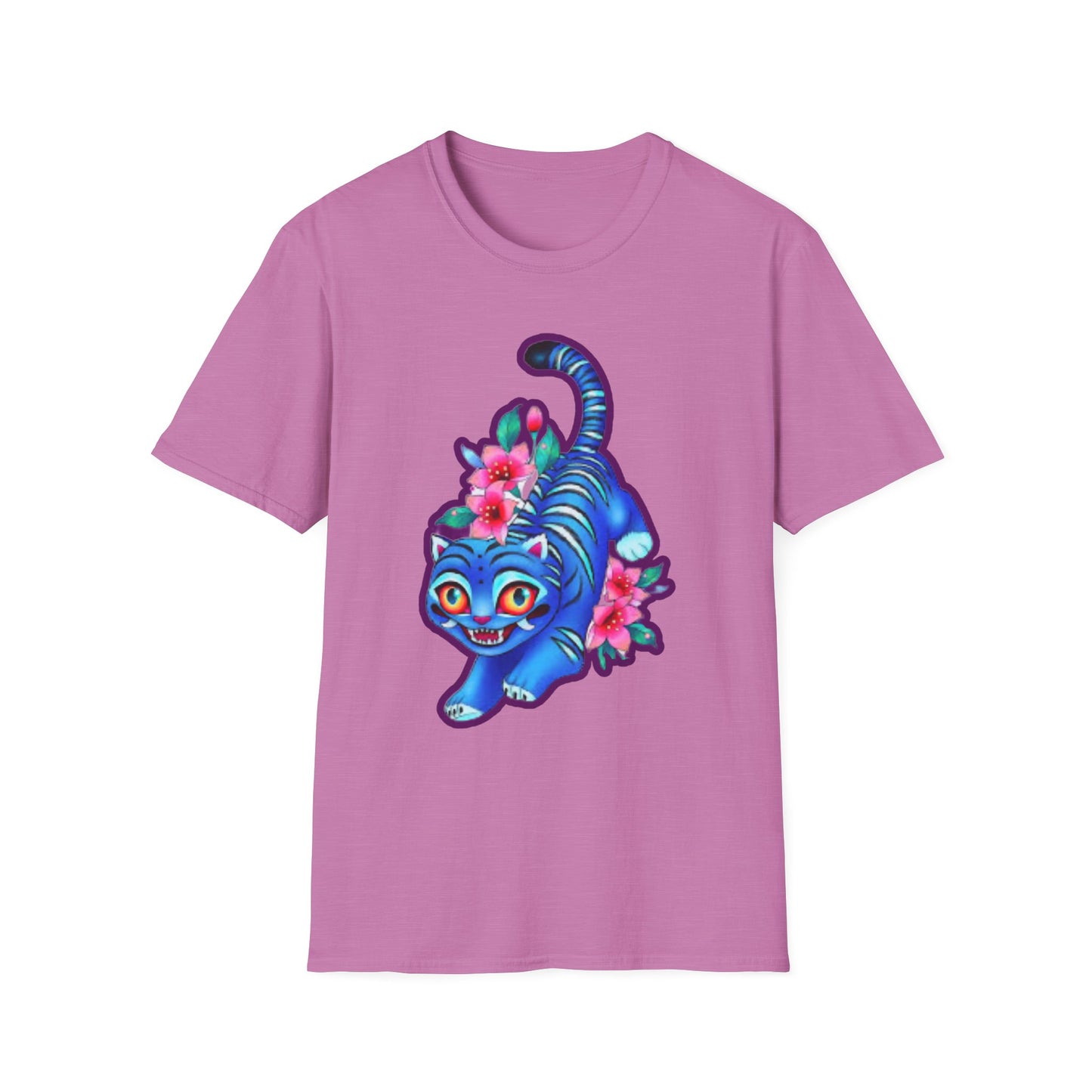 Charming Blue Floral Cat  idol tigerT-Shirt, Cute Cat Tee, Animal Lover Gift, Summer Fashion, Gift for Cat Lovers, Fun Graphic Tee