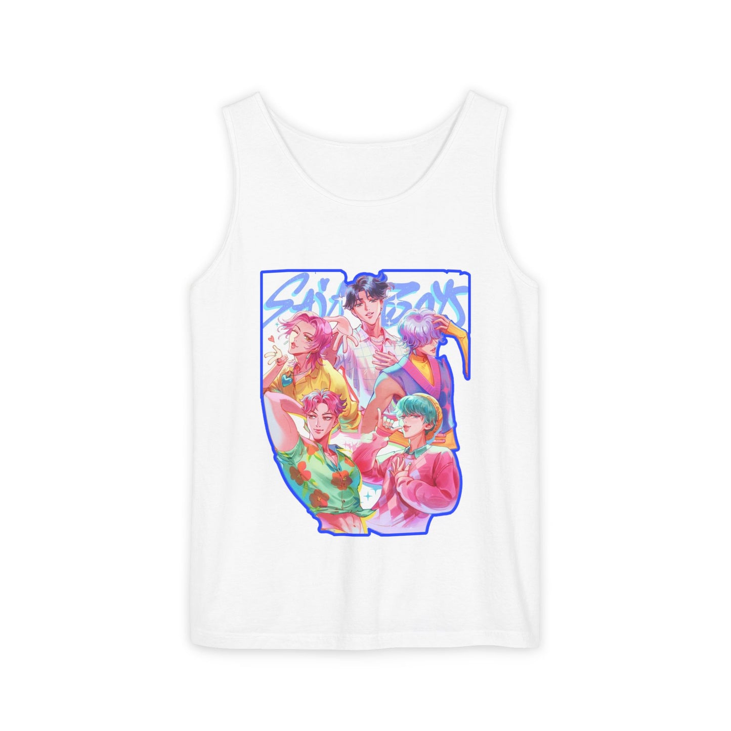 Vibrant Art kpop Tank Top, Unisex Garment-Dyed Tee, Summer Vibe Apparel, Trendy Watercolor Shirt, Perfect for Festivals, Gifts for Art Lovers