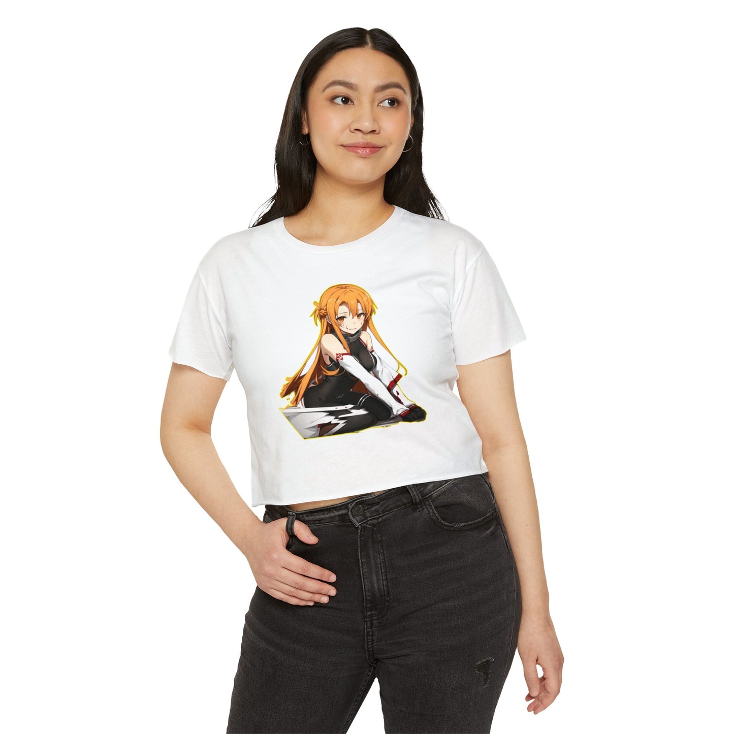 Women's Festival Crop sao 2 Top, Cute Anime Graphic Tee, Summer Concert Outfit, Stylish Casual Wear, Gift for Anime Lovers, Festival Clothing