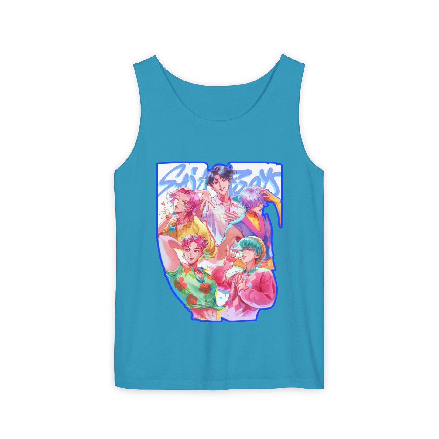 Vibrant Art kpop Tank Top, Unisex Garment-Dyed Tee, Summer Vibe Apparel, Trendy Watercolor Shirt, Perfect for Festivals, Gifts for Art Lovers