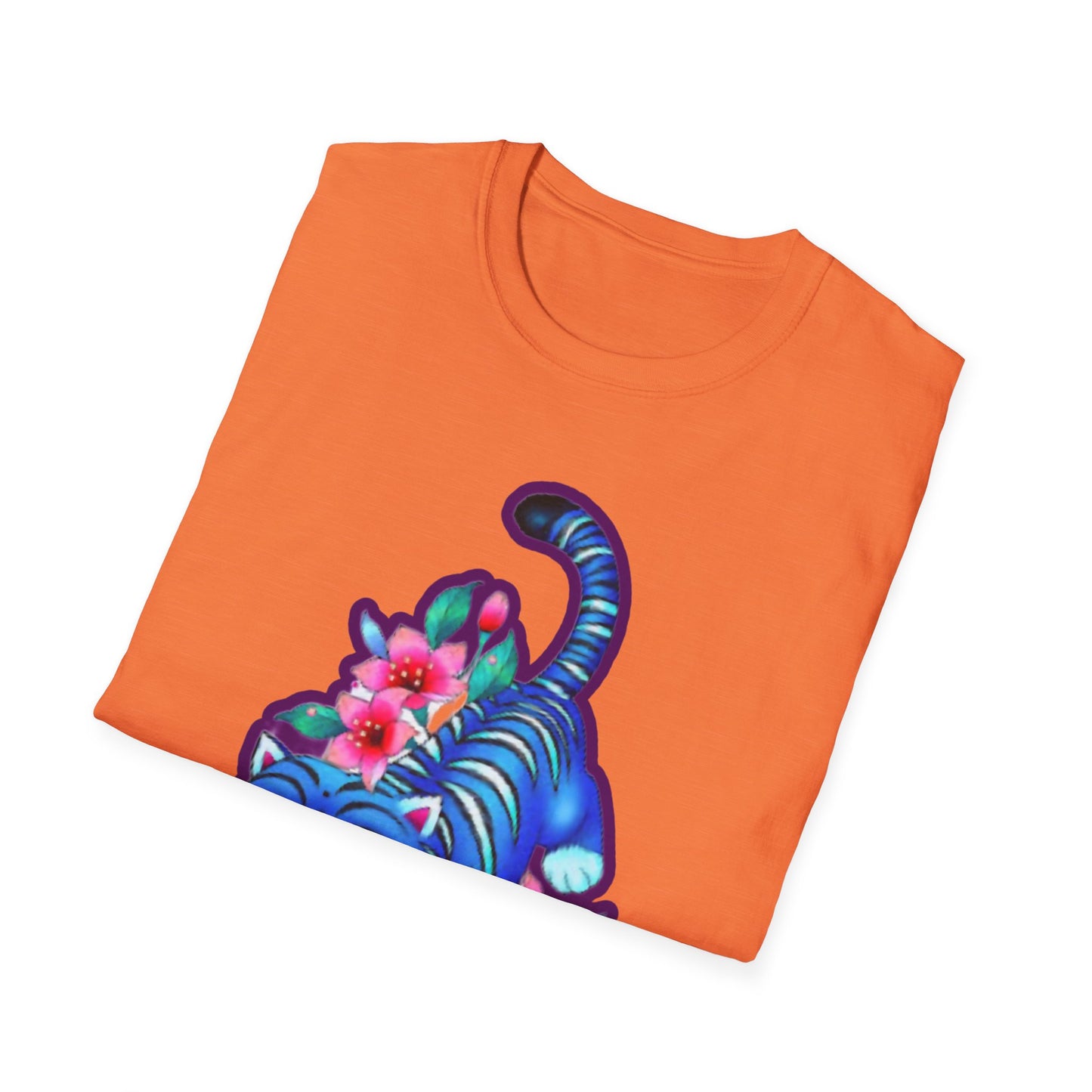Charming Blue Floral Cat  idol tigerT-Shirt, Cute Cat Tee, Animal Lover Gift, Summer Fashion, Gift for Cat Lovers, Fun Graphic Tee