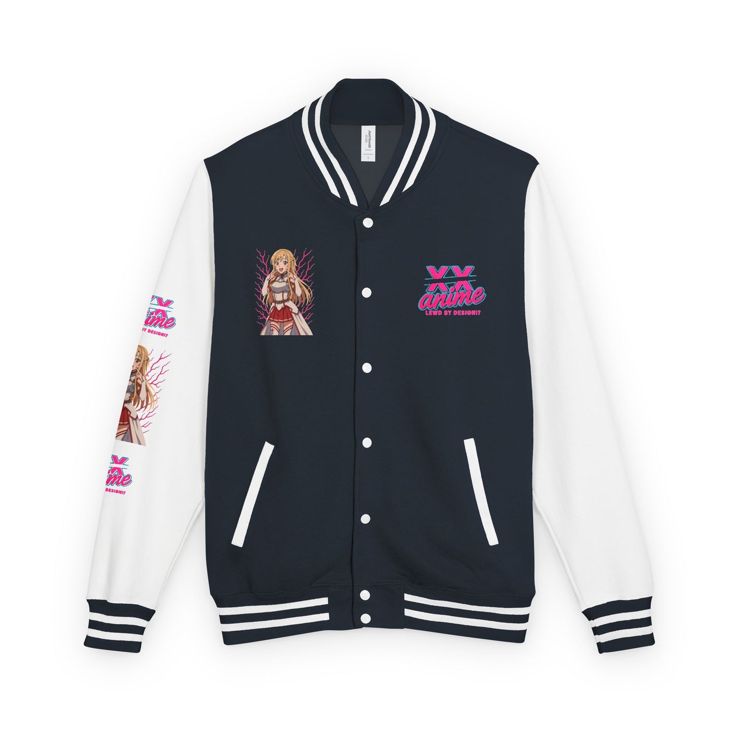 Trendy Unisex Heavyweight Letterman Jacket with Character Design - Cozy Apparel, Stylish Gifts, Casual Wear, Sports Jacket, Festival Fashion