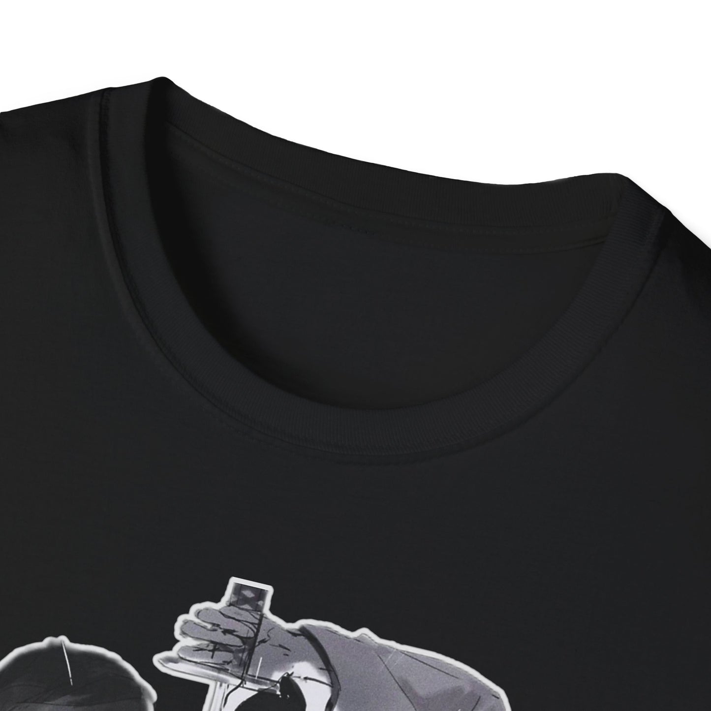 Artistic Unisex bleach 4 Softstyle T-Shirt with Dramatic Black & White Design, Casual Wear, Gift for Art Lovers, Streetwear, Everyday Comfort