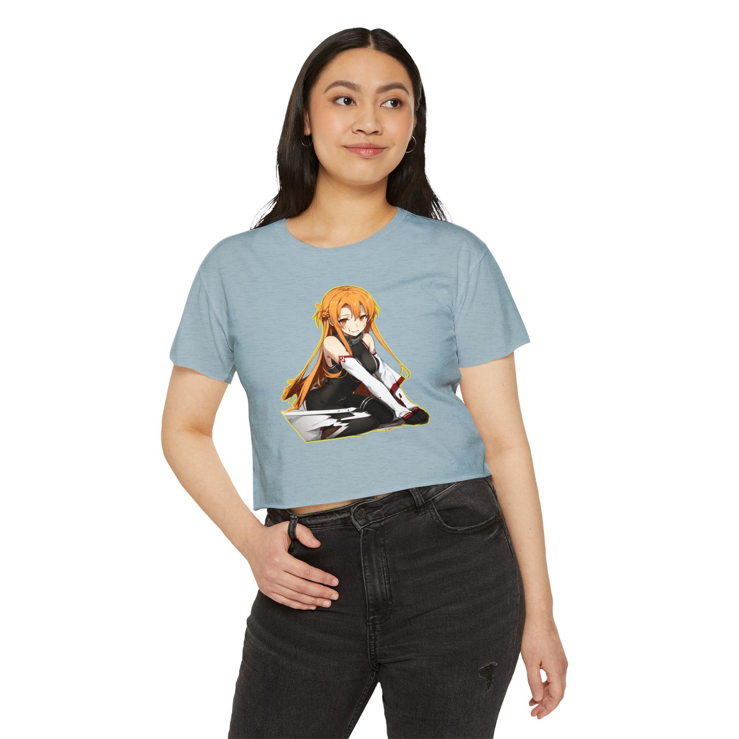 Women's Festival Crop sao 2 Top, Cute Anime Graphic Tee, Summer Concert Outfit, Stylish Casual Wear, Gift for Anime Lovers, Festival Clothing