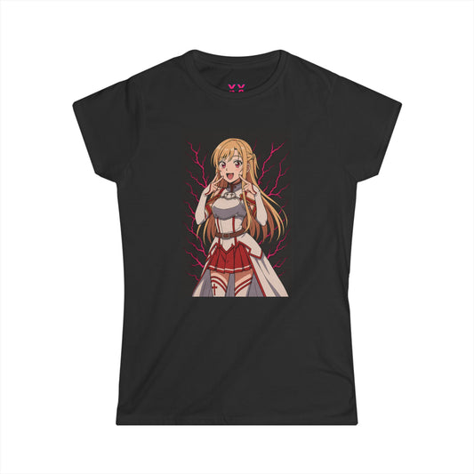 Anime-Inspired Women's Softstyle Tee, Casual Graphic Tee, Cute Character Shirt, Gift for Anime Fans, Everyday Wear, Pop Culture Apparel
