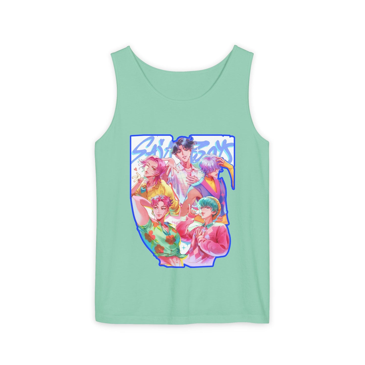 Vibrant Art kpop Tank Top, Unisex Garment-Dyed Tee, Summer Vibe Apparel, Trendy Watercolor Shirt, Perfect for Festivals, Gifts for Art Lovers
