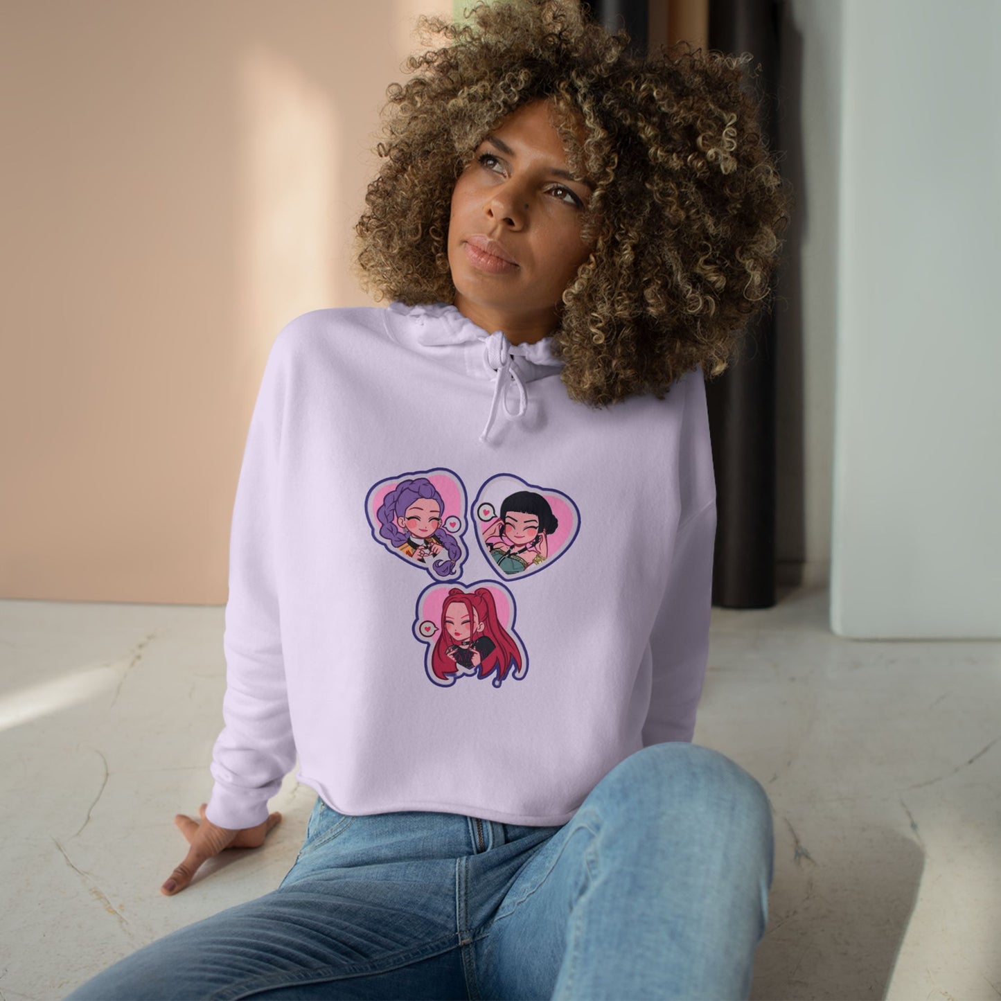 Idol style 5 Crop Hoodie with Fun Character Stickers, Perfect for Casual Wear, Anime Conventions, Gifts, & Everyday Style