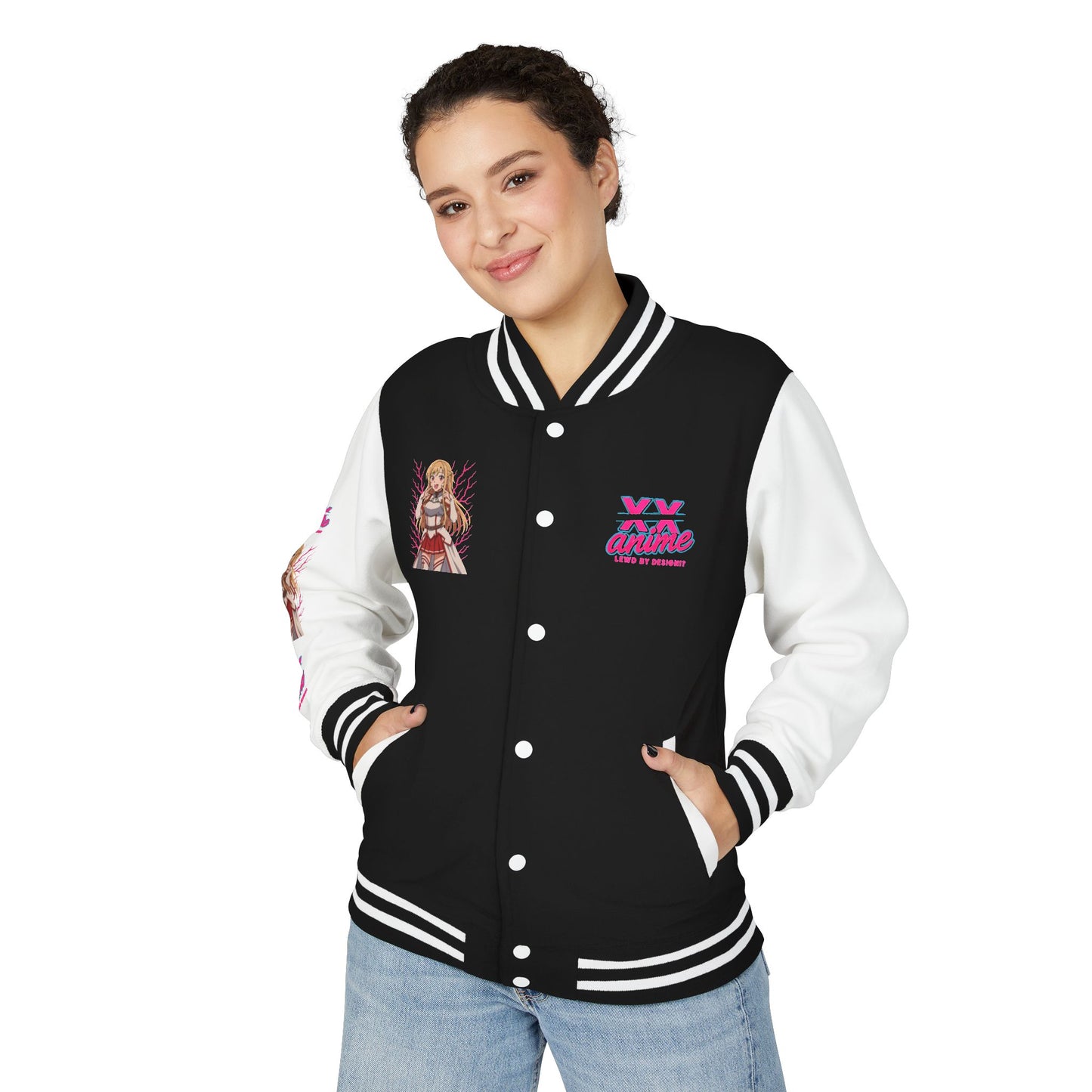 Trendy Unisex Heavyweight Letterman Jacket with Character Design - Cozy Apparel, Stylish Gifts, Casual Wear, Sports Jacket, Festival Fashion