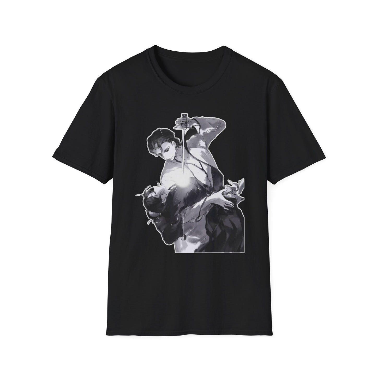 Artistic Unisex bleach 4 Softstyle T-Shirt with Dramatic Black & White Design, Casual Wear, Gift for Art Lovers, Streetwear, Everyday Comfort