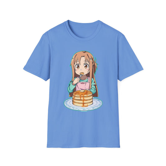 Kawaii Pancake Lover sao T-Shirt, Cute Anime Tee, Foodie Gift, Unisex Softstyle Tee, Perfect for Pancake Day, Birthday, Everyday Wear