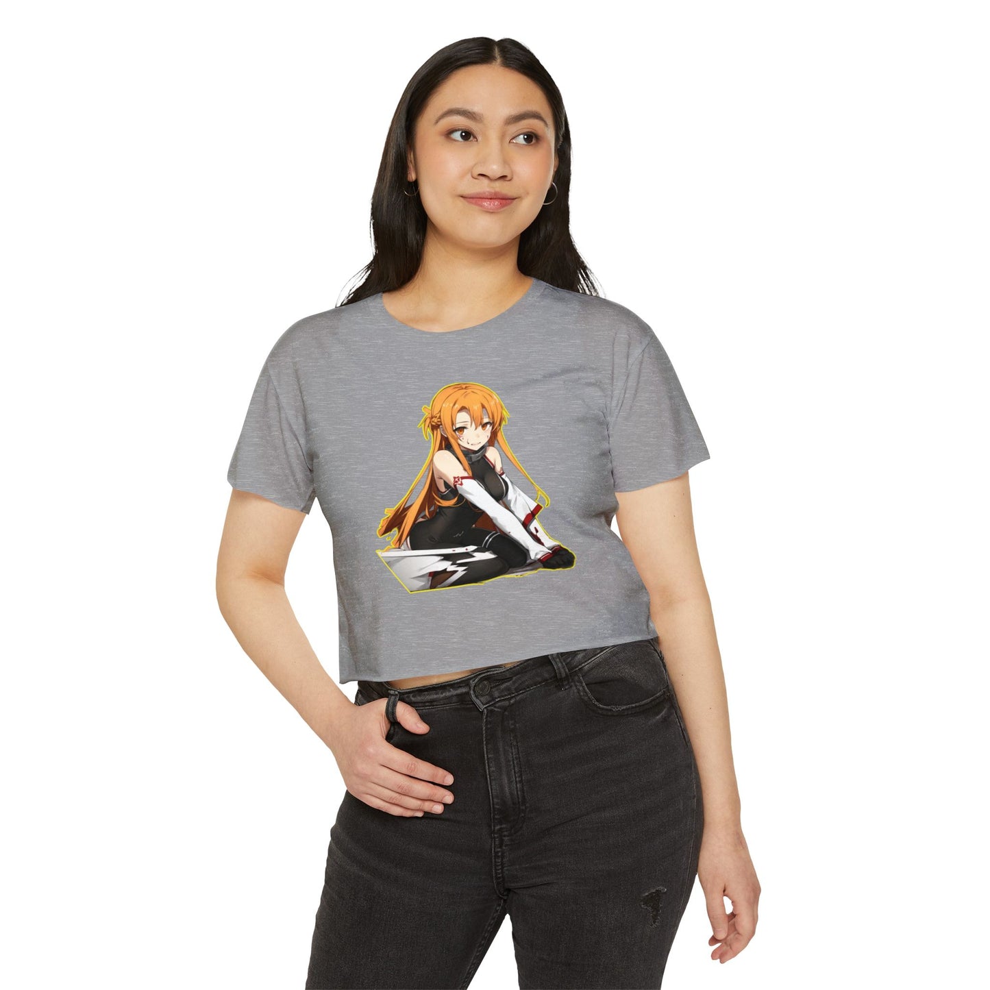Women's Festival Crop sao 2 Top, Cute Anime Graphic Tee, Summer Concert Outfit, Stylish Casual Wear, Gift for Anime Lovers, Festival Clothing