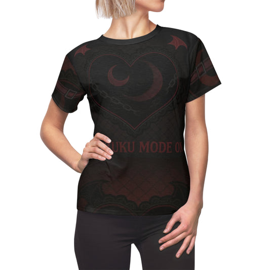Gothic Heart Print Tee, Women's Cut & Sew Shirt, Alternative Fashion Tee, Unique Graphic Top, Casual Style, Edgy Outfit