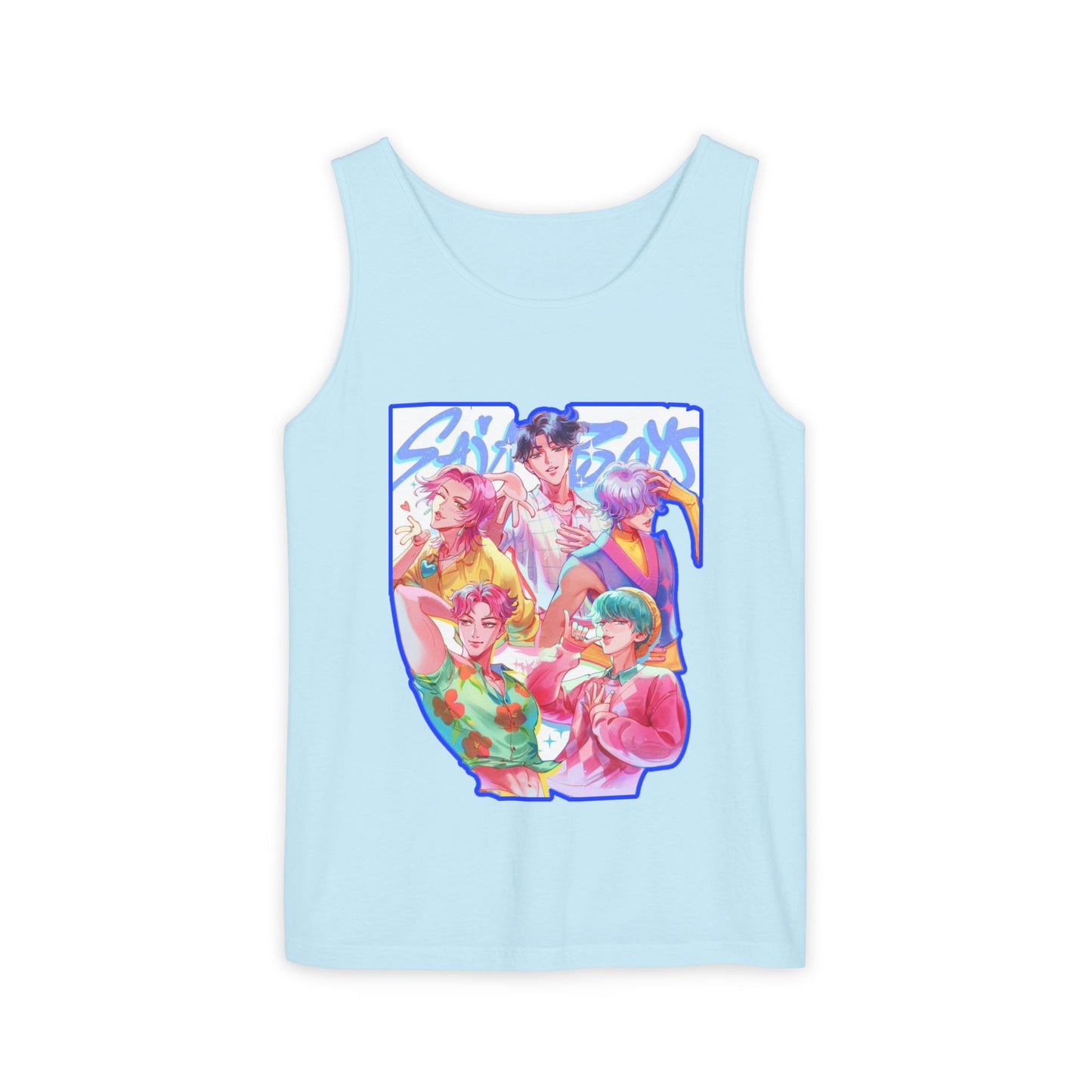 Vibrant Art kpop Tank Top, Unisex Garment-Dyed Tee, Summer Vibe Apparel, Trendy Watercolor Shirt, Perfect for Festivals, Gifts for Art Lovers