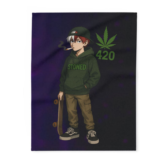 Stoner Vibe hero school Fleece Blanket, Cozy Blanket for Chill Sessions, Anime Décor, 420 Gift, Skater Style Blanket, Warm Throw