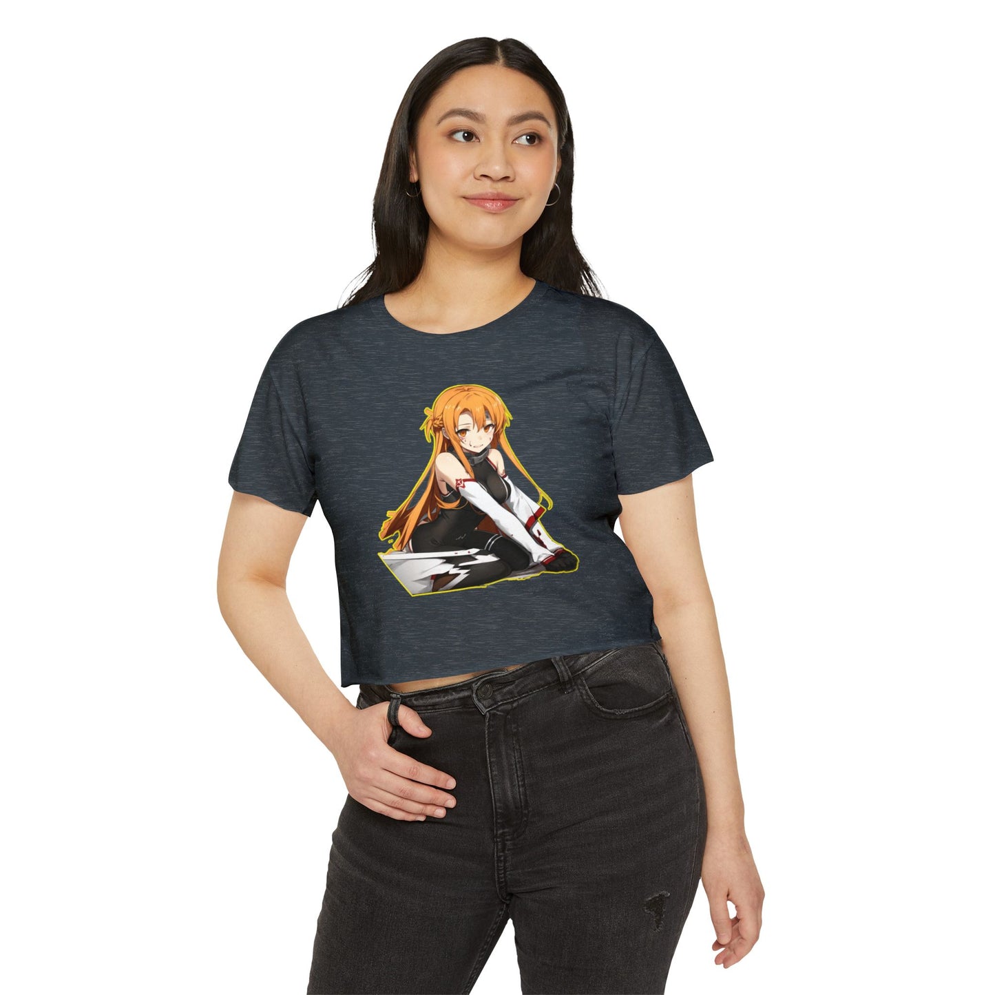 Women's Festival Crop sao 2 Top, Cute Anime Graphic Tee, Summer Concert Outfit, Stylish Casual Wear, Gift for Anime Lovers, Festival Clothing