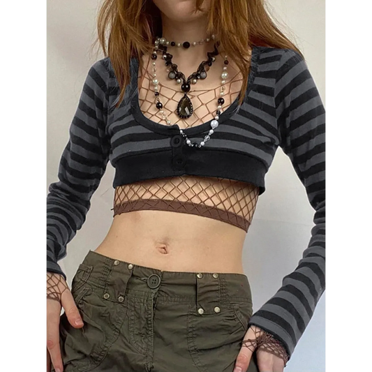 90s Grunge Style Striped Cropped Top