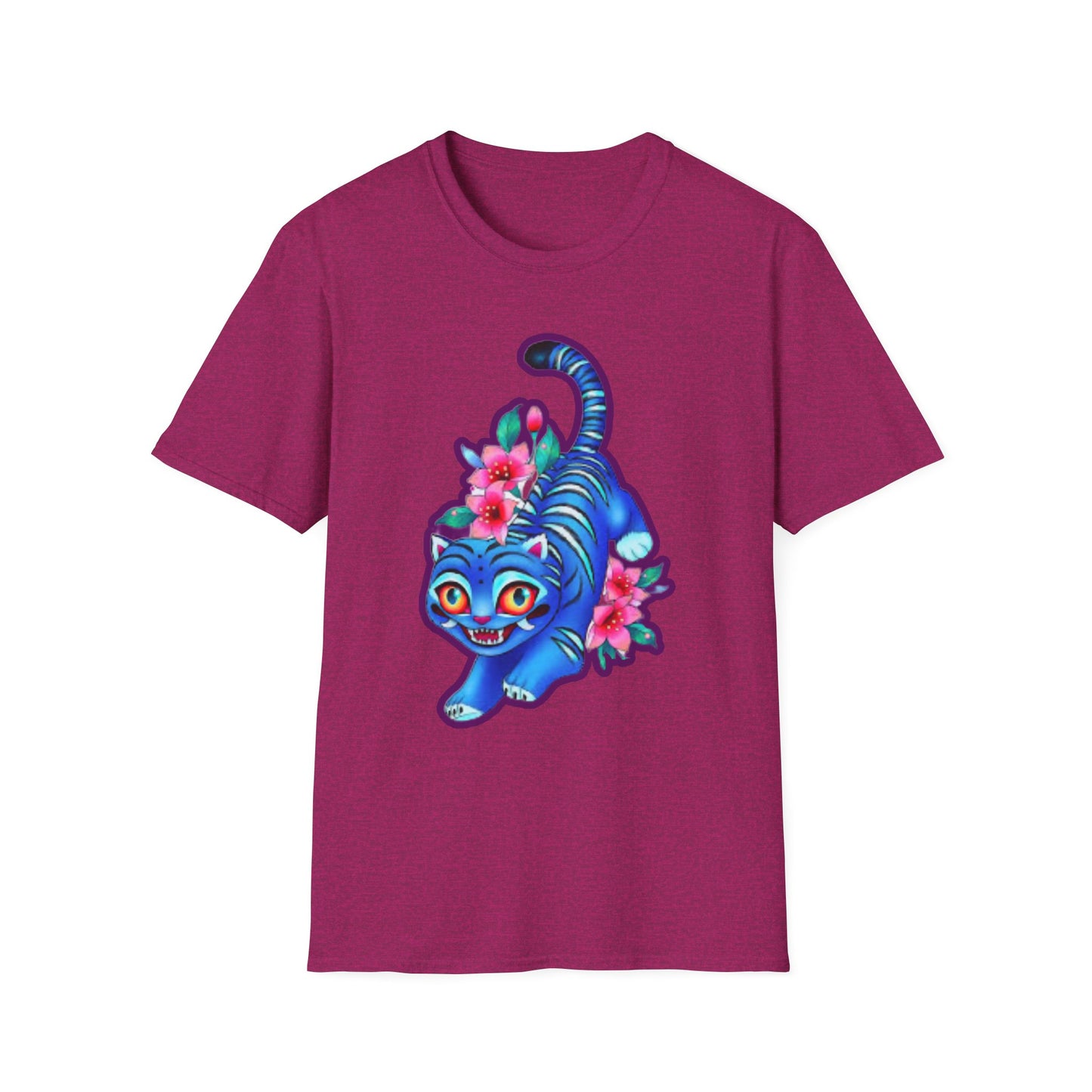 Charming Blue Floral Cat  idol tigerT-Shirt, Cute Cat Tee, Animal Lover Gift, Summer Fashion, Gift for Cat Lovers, Fun Graphic Tee