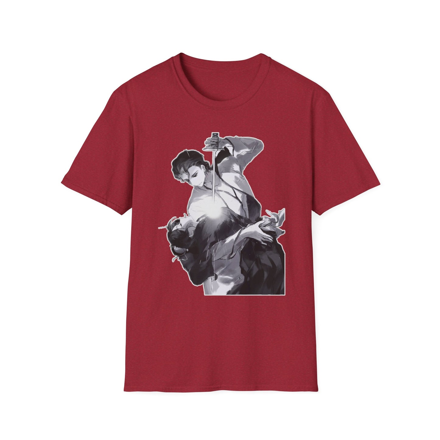 Artistic Unisex bleach 4 Softstyle T-Shirt with Dramatic Black & White Design, Casual Wear, Gift for Art Lovers, Streetwear, Everyday Comfort