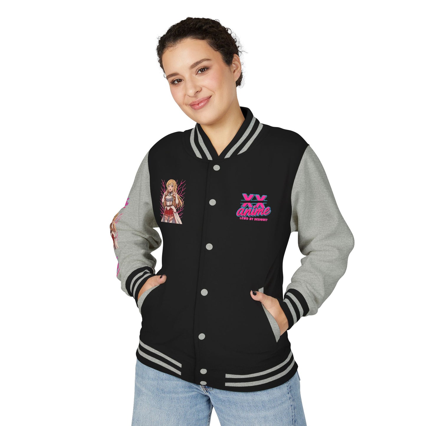 Trendy Unisex Heavyweight Letterman Jacket with Character Design - Cozy Apparel, Stylish Gifts, Casual Wear, Sports Jacket, Festival Fashion