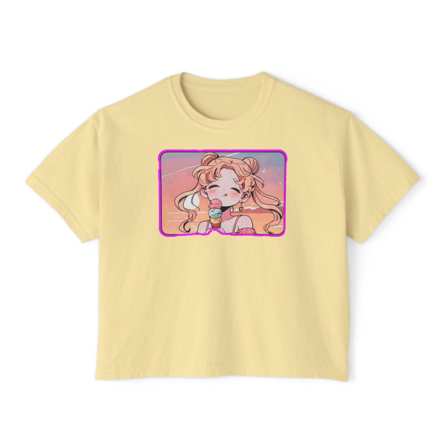 Cute Aesthetic sailor moon 1 Women's Boxy Tee, Trendy Graphic Top for Summer, Kawaii Style Shirt, Perfect Gift for Friends, Casual Everyday Wear