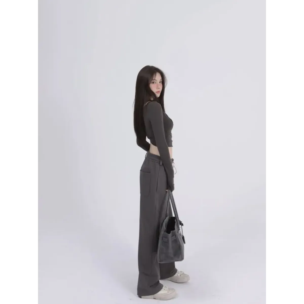 Aesthetic Halter Two-Piece Set - Harajuku Long Sleeve Tee