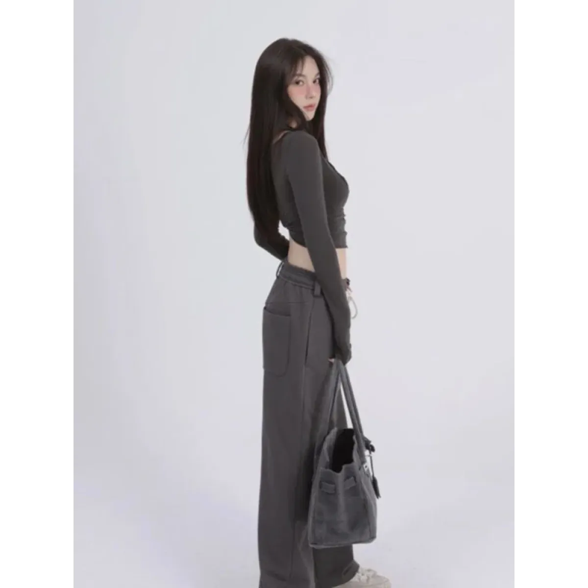 Aesthetic Halter Two-Piece Set - Harajuku Long Sleeve Tee