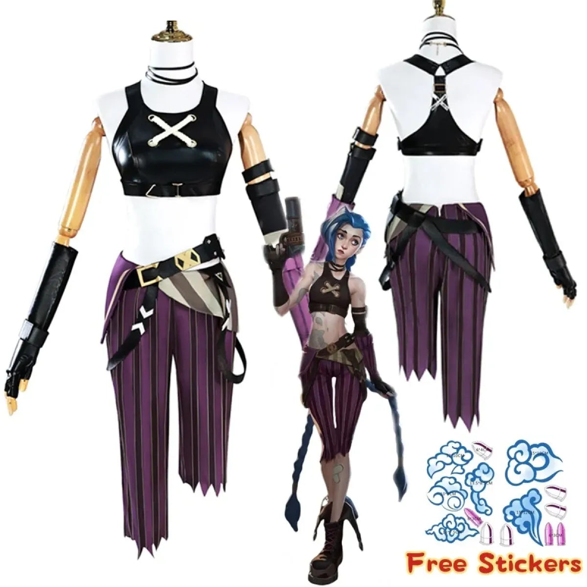 Arcane Jinx Cosplay Costume – LOL Season 2 Loli Outfit with Wig & Accessories