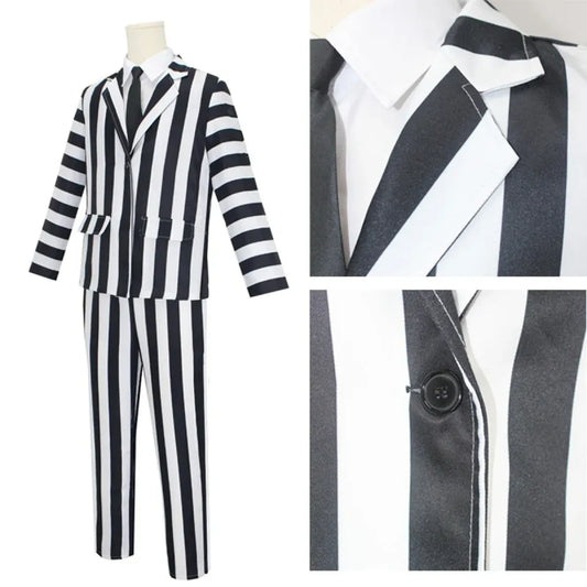 Beetlejuice Cosplay Suit – Black & White Striped Costume Set