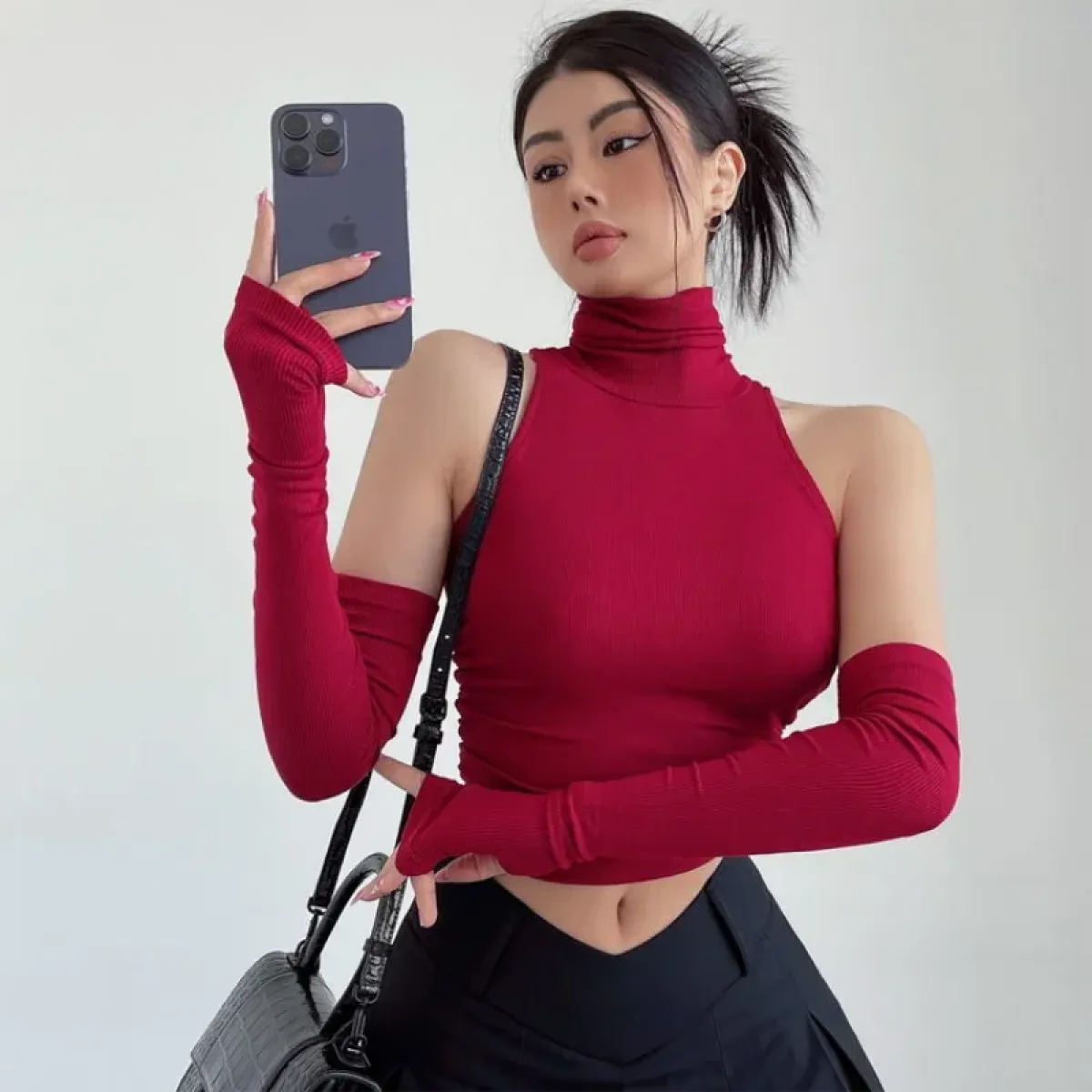 Bold Cutout Turtleneck Crop Top