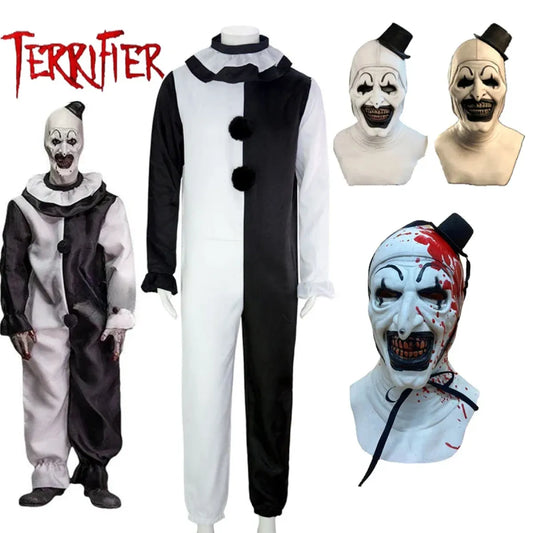 Terrifier 2 Art The Clown Cosplay Costume – Jumpsuit & Mask Halloween Set