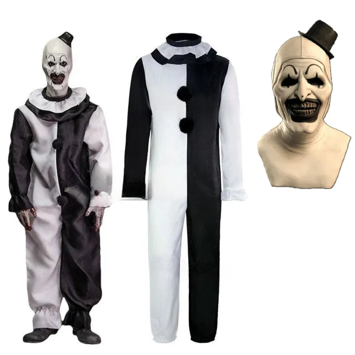 Terrifier 2 Art The Clown Cosplay Costume – Jumpsuit & Mask Halloween Set
