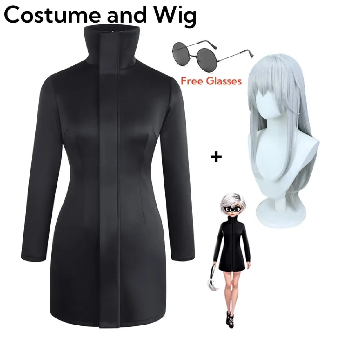 Gojo-Inspired Bodycon Cosplay Dress – Stretch Fit with Glasses Set