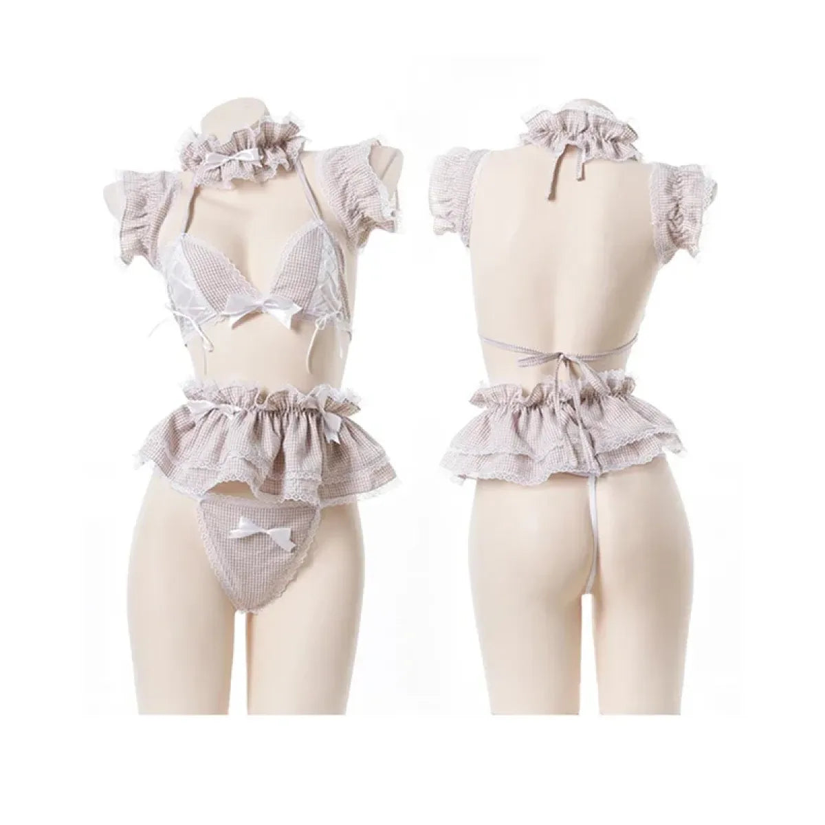 Cosplay Maid Lingerie Set – Lace Plaid Anime-Inspired Outfit