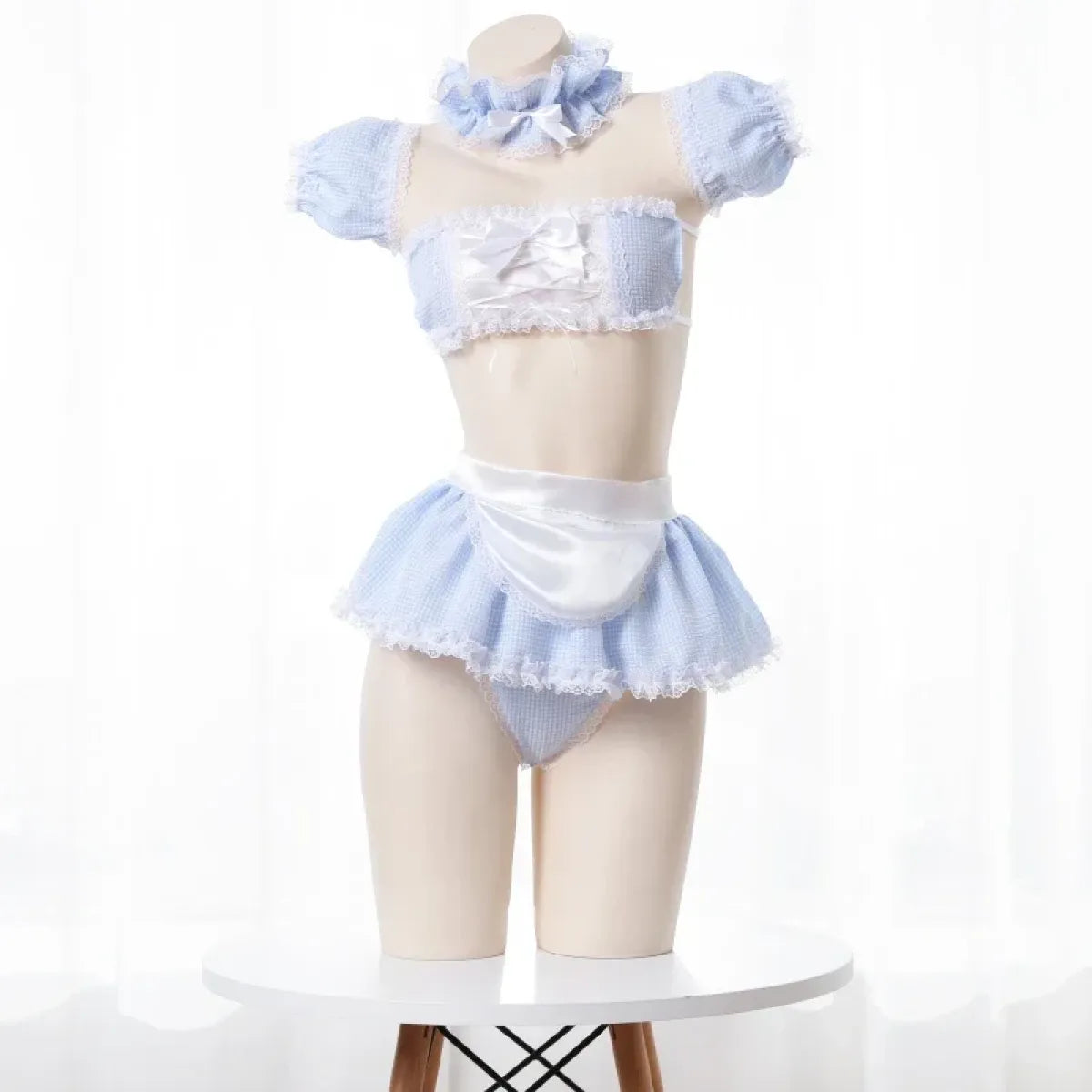Cosplay Maid Lingerie Set – Lace Plaid Anime-Inspired Outfit