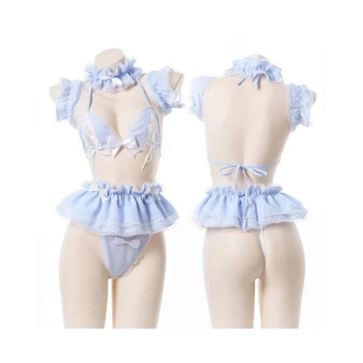 Cosplay Maid Lingerie Set – Lace Plaid Anime-Inspired Outfit
