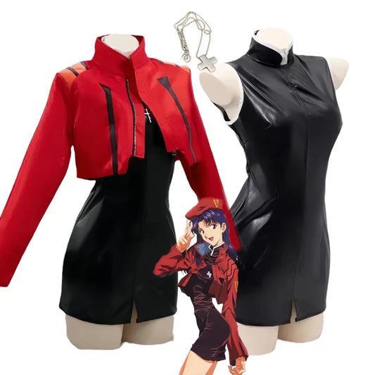 Misato Katsuragi EVA Cosplay Set – Red Jacket & Black Dress Costume