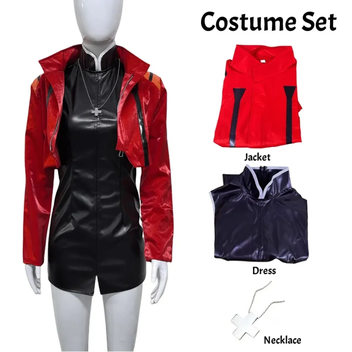 Misato Katsuragi EVA Cosplay Set – Red Jacket & Black Dress Costume