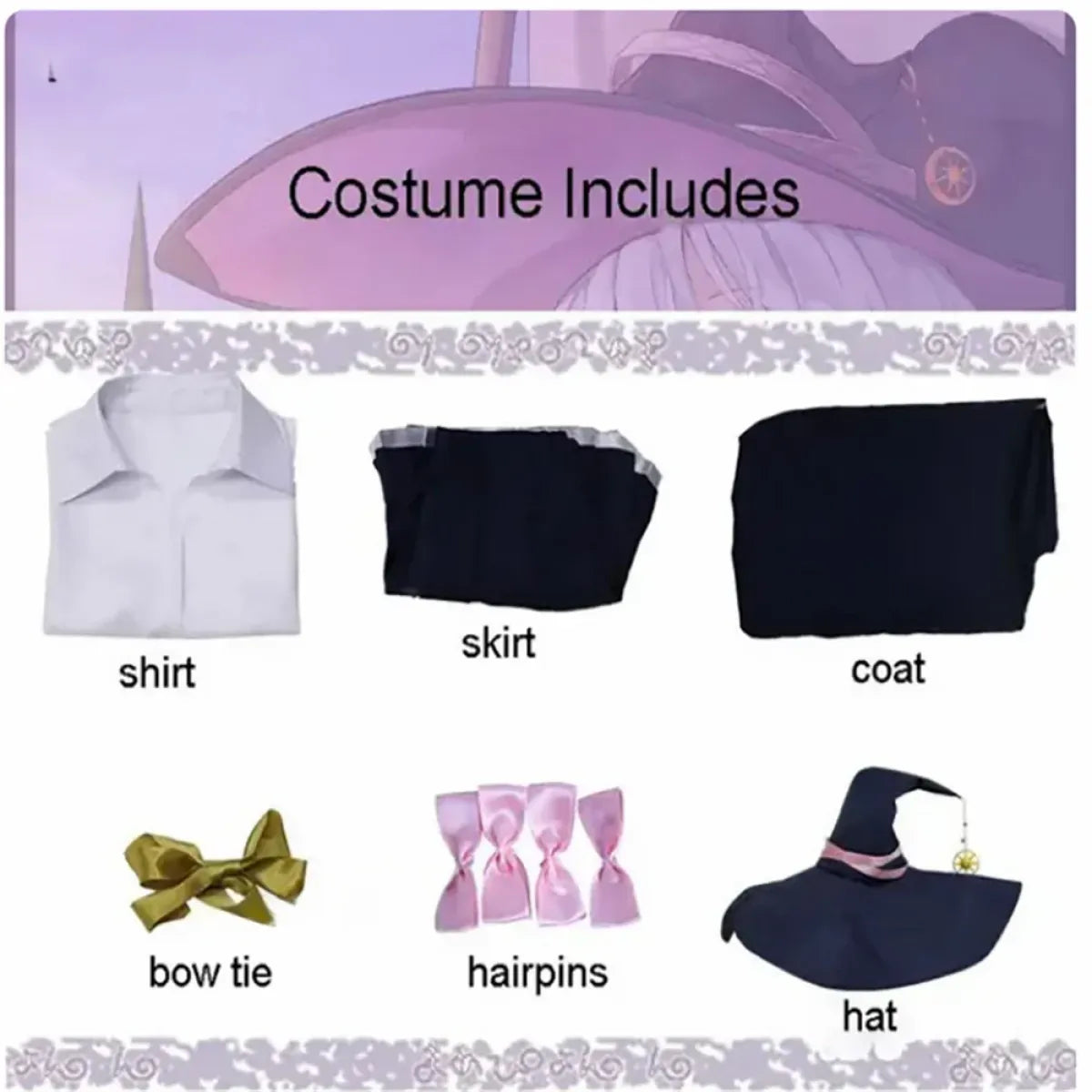 The Journey of Elaina Cosplay Costume - Witch Hat, Wig, Party Dress