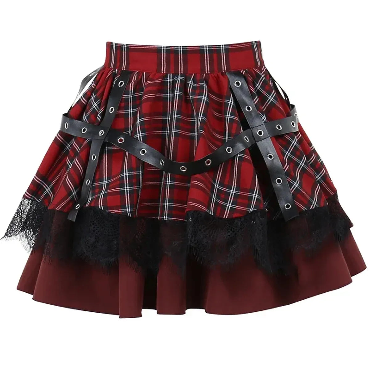 Gothic Plaid Punk Skirt – Harajuku Lace Layered Mini Skirt Cosplay