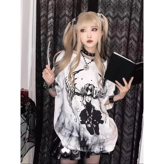 Grunge Gothic Cartoon Print T-Shirt