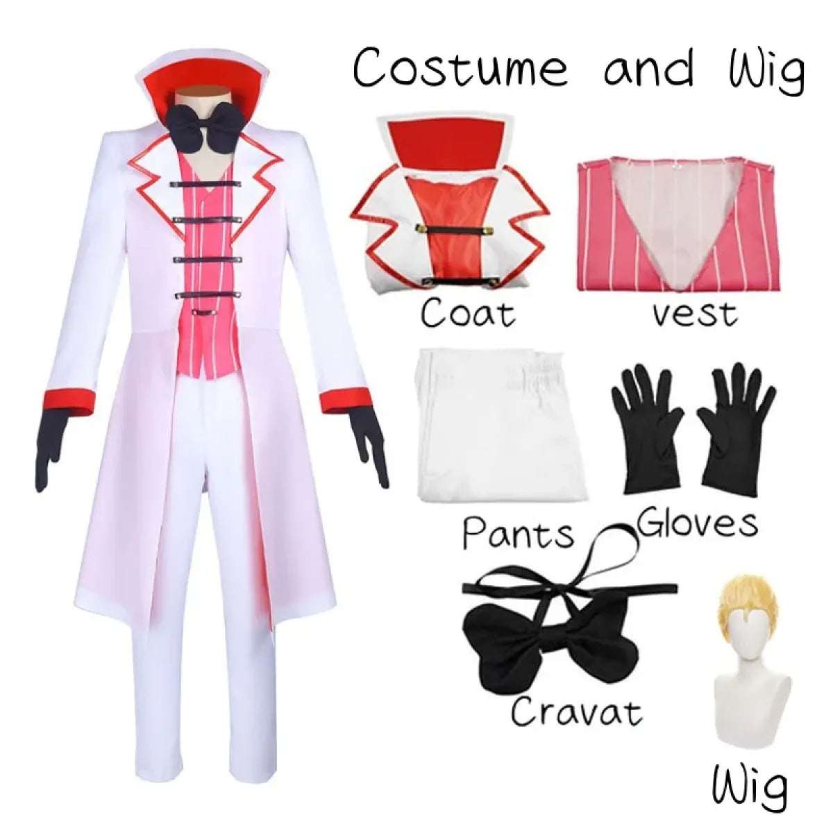 Hazbin Hotel Lucifer Cosplay Costume - Suit, Vest, Wig