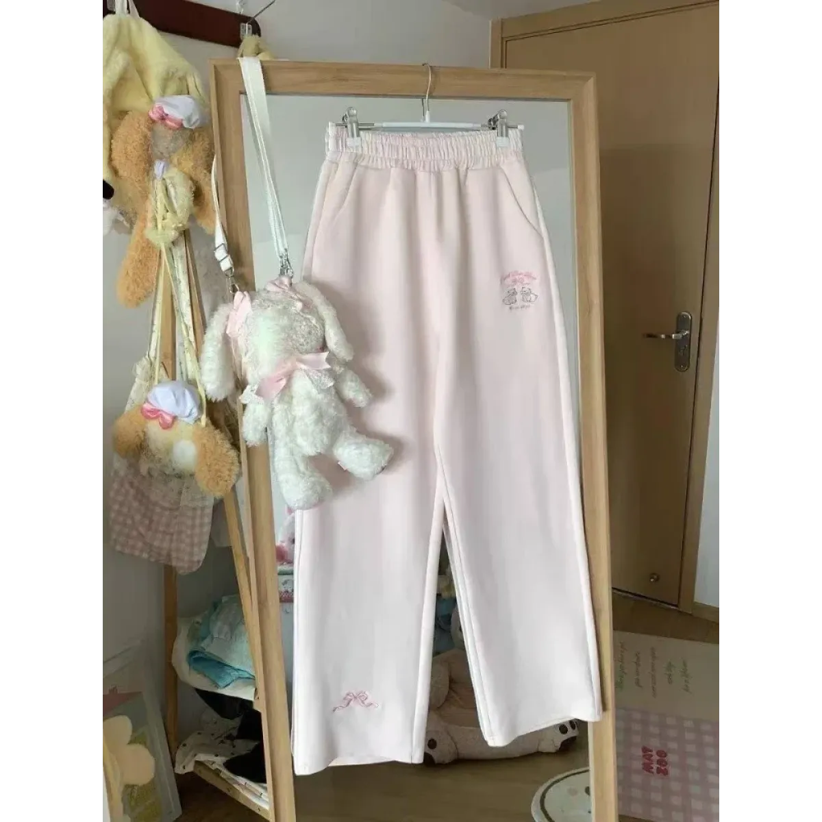 Kawaii High Waist Flare Pants – Bow Embroidery Slim Fit Trousers