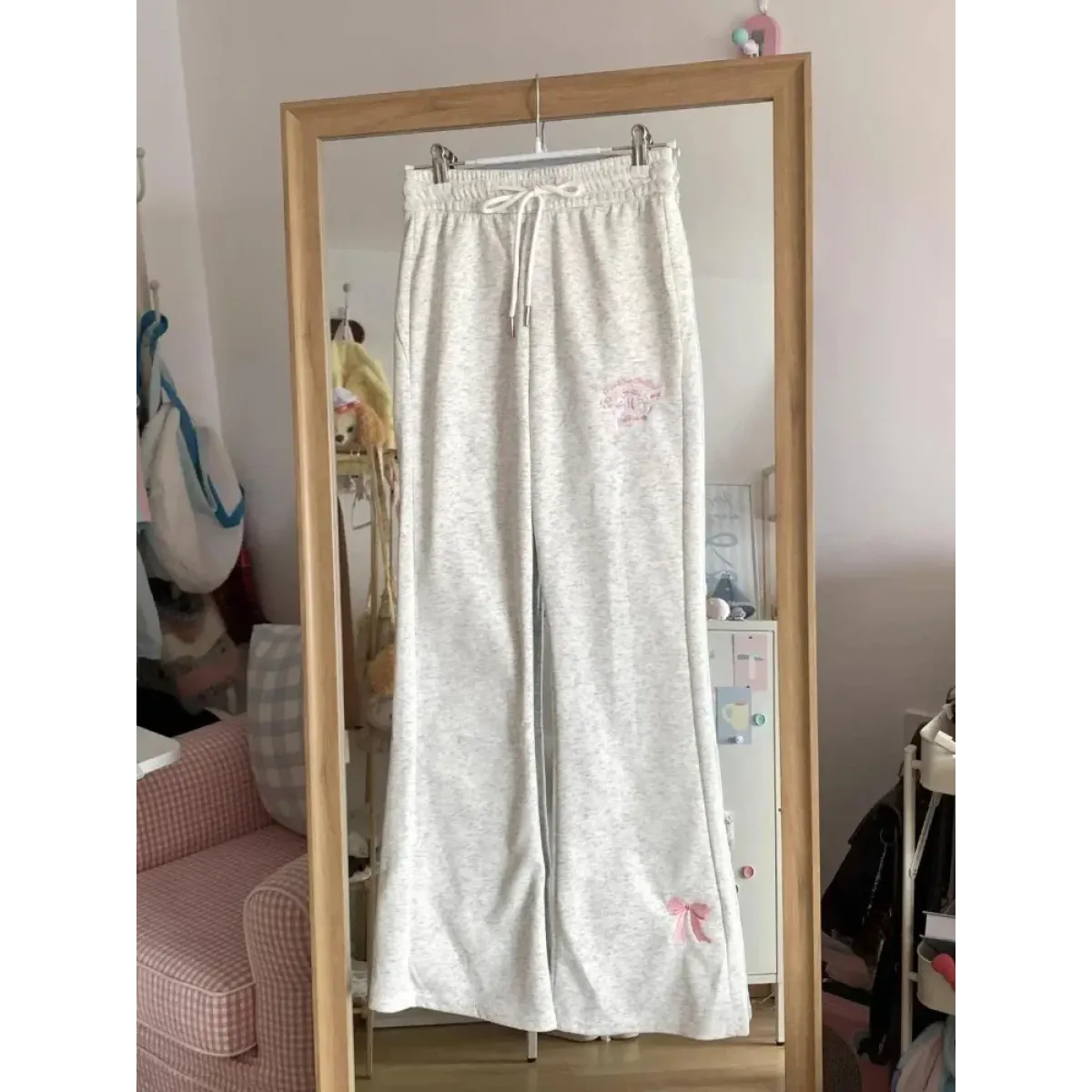 Kawaii High Waist Flare Pants – Bow Embroidery Slim Fit Trousers